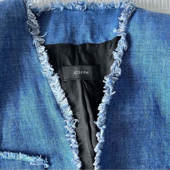 JOSEPH Womens Blue Metallic Tweed Silk Blend Blazer Fringe Size 40 EU. US M. - Picture 5 of 9